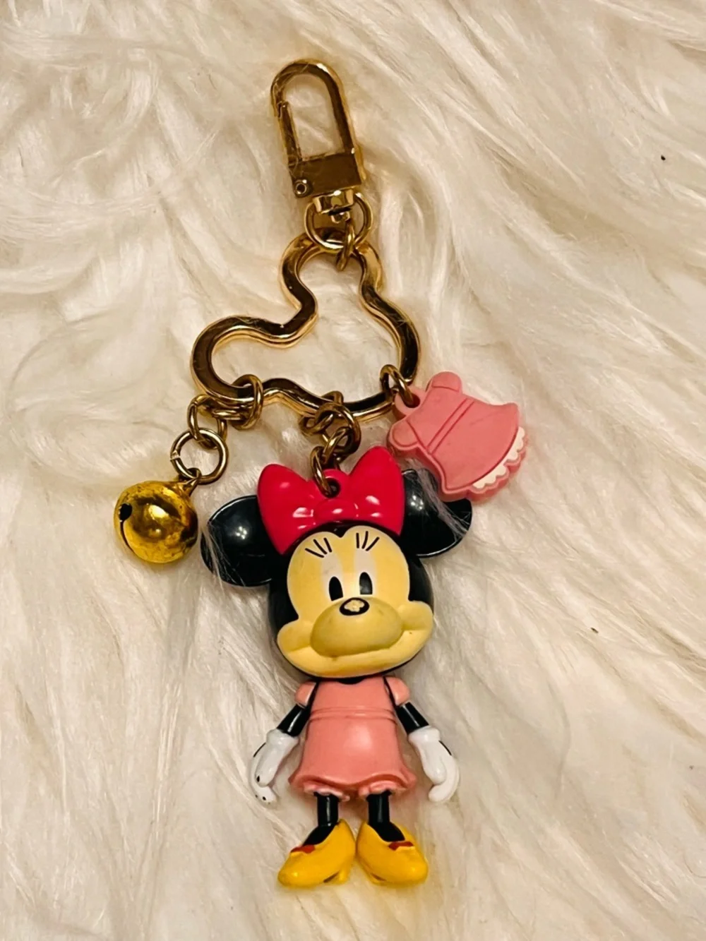 Disney Minnie Mouse Pink Bow and Dress Key Charm with Gold Bell